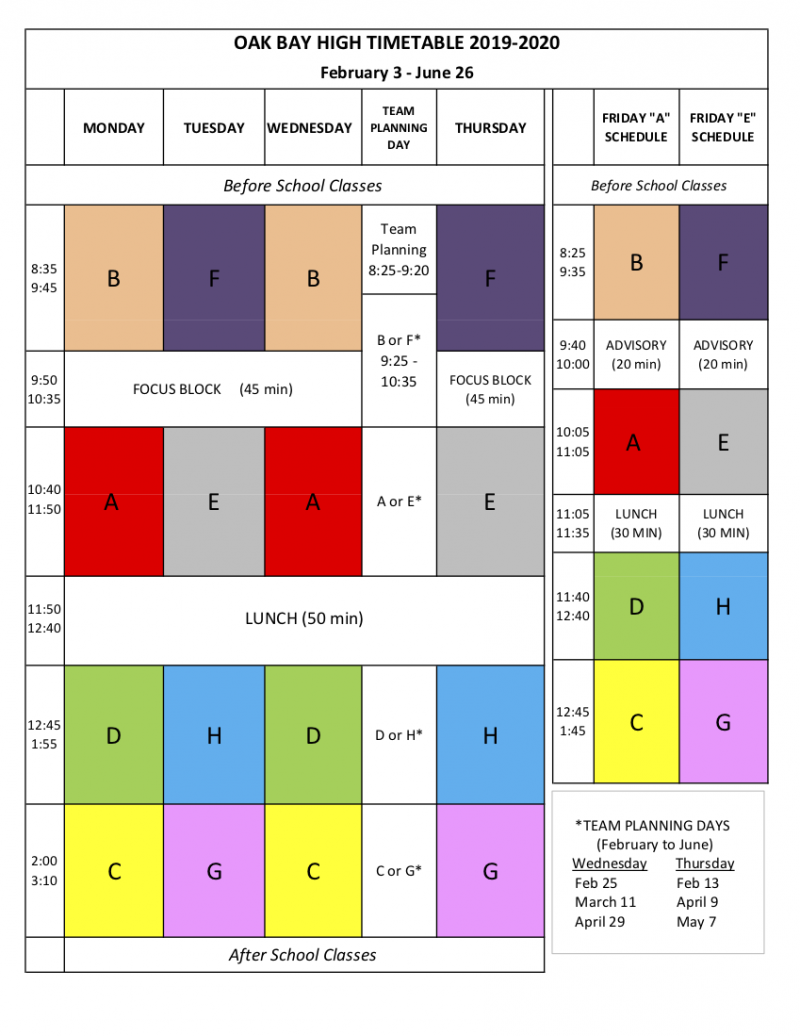 Daily Timetable - Oak Bay High School